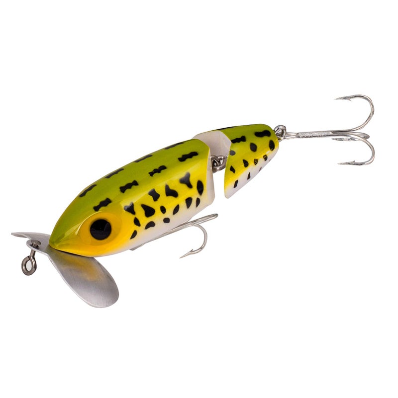 Arbogast Jointed Clicker Jitterbug Topwater Bass Fishing Lure, Excellent for Night Fishing, Frog White Belly, 3 1/2"", 5/8 oz - Image 1